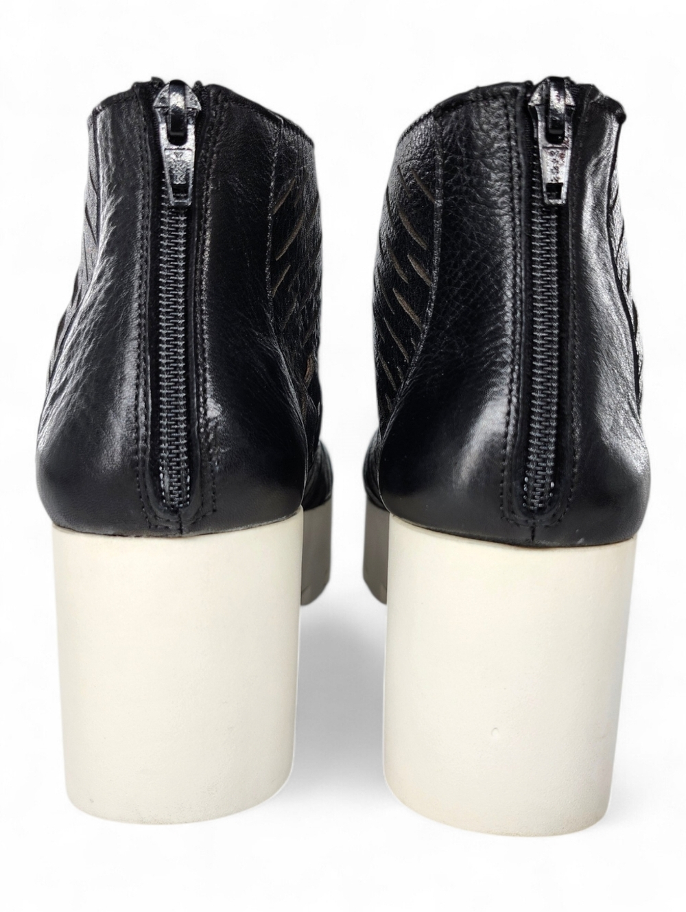 8100 Melrose Black Slit Leather Peep-Toe Ankle Back-Zip Wedge Sandals Italy - Picture 8 of 13